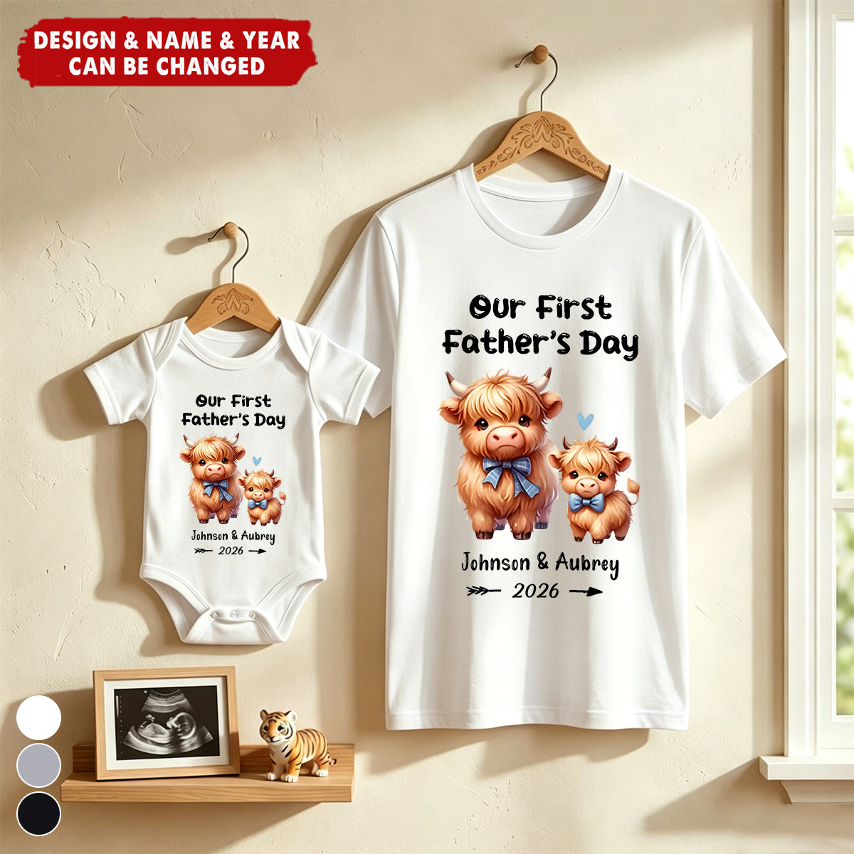 Personalized Cute Bear Our First Father's Day T-shirt Baby Bodysuit - Birthday Gift for Baby Daddy