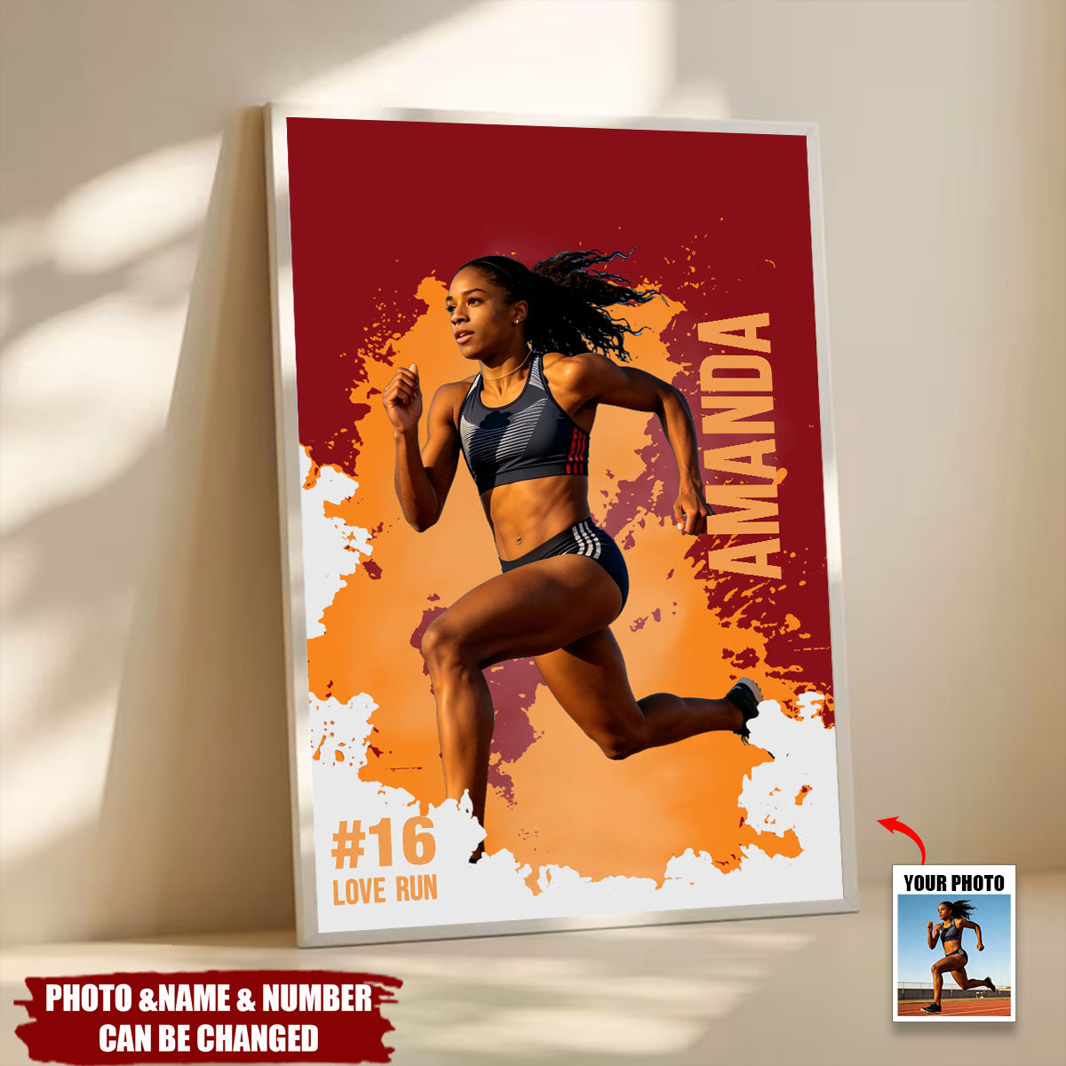 Personalized Athlete Photos Splatter Art Design Canvas Prints Wall Decor Ship Birthday Team Gift for Sports Lover Player