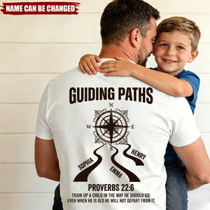 Guiding Paths Christian Father's Day Gift For Dad, Husband With Kids' Names - Personalized Compass Shirt