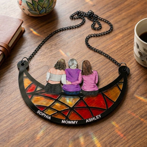 Mother & Daughter On The Moon Personalized Window Hanging Suncatcher Ornament