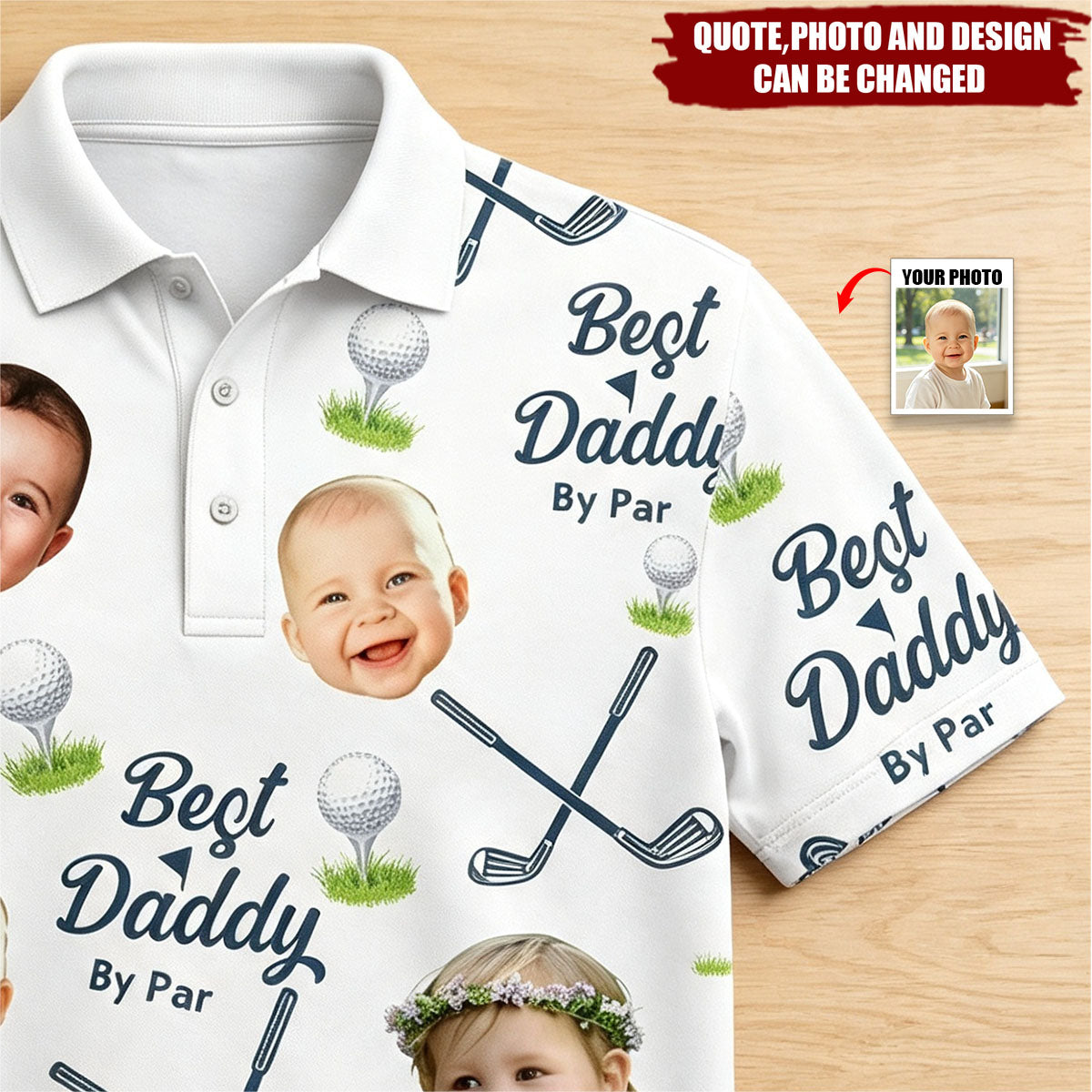 Best Dad By Par - Personalized Photo Polo Shirt