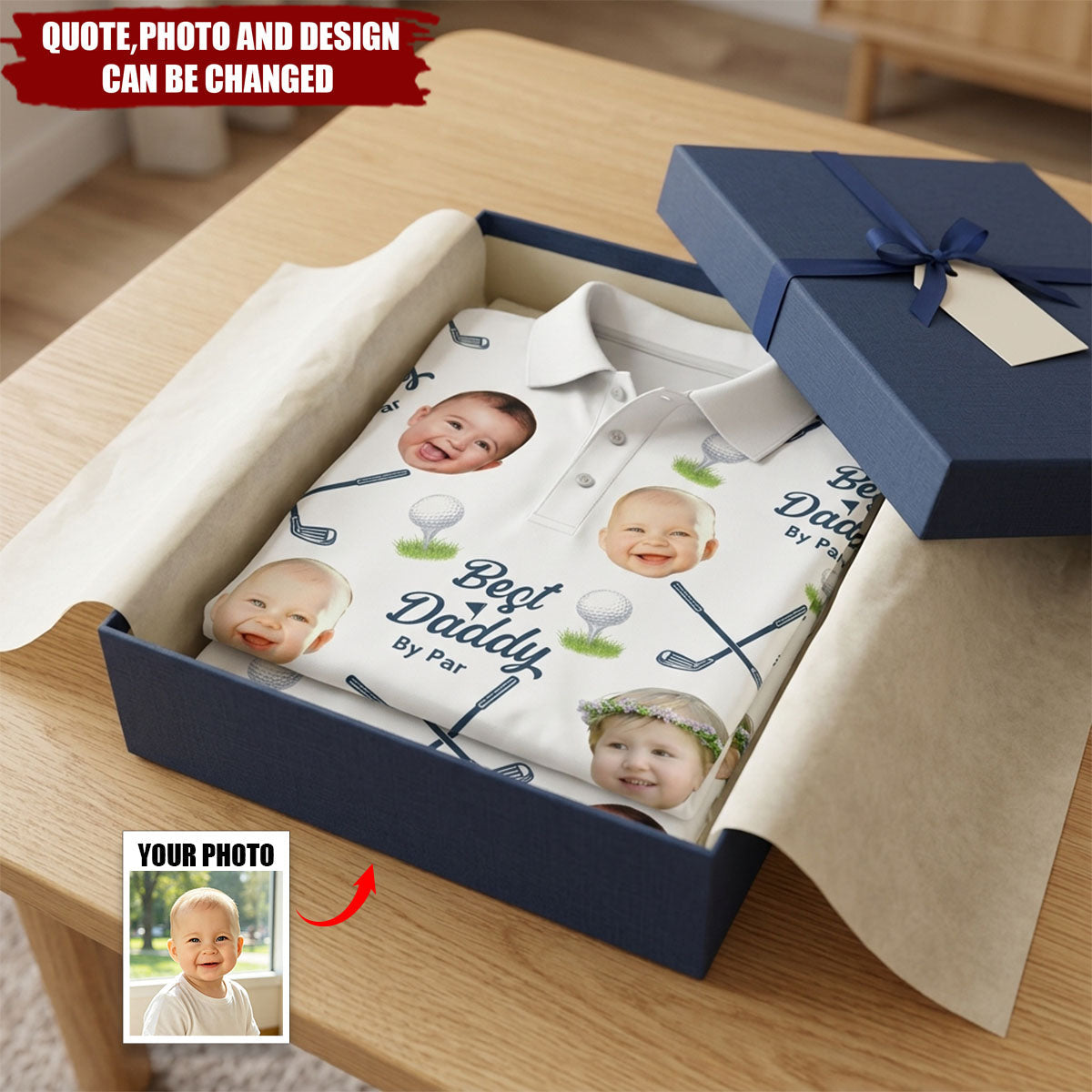 Best Dad By Par - Personalized Photo Polo Shirt