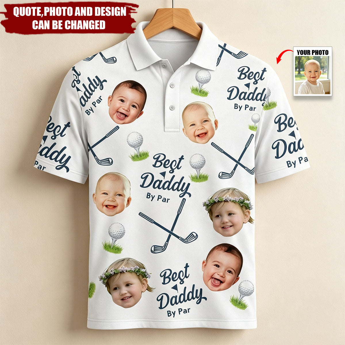 Best Dad By Par - Personalized Photo Polo Shirt