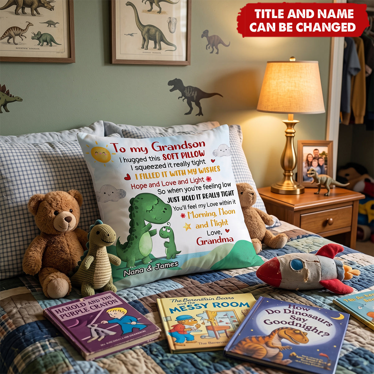 Personalized Dinosaur Grandson Hug This Pillow
