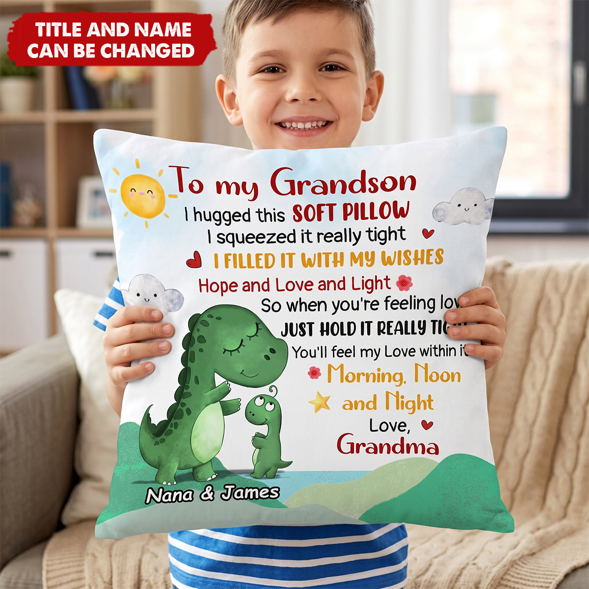 Personalized Dinosaur Grandson Hug This Pillow