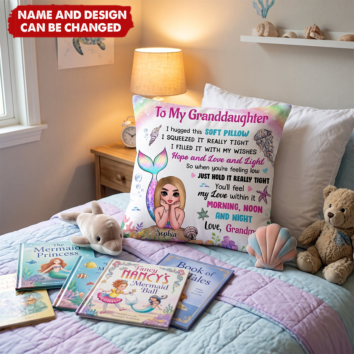 Personalized Granddaughter Daughter Mermaid Hug This Pillow