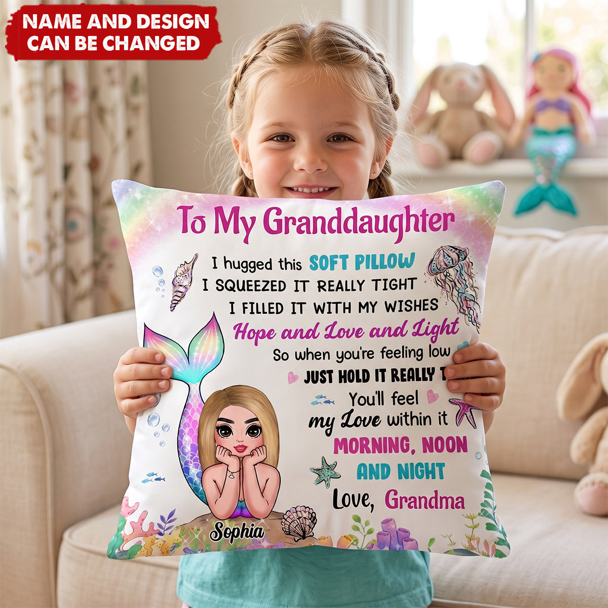 Personalized Granddaughter Daughter Mermaid Hug This Pillow