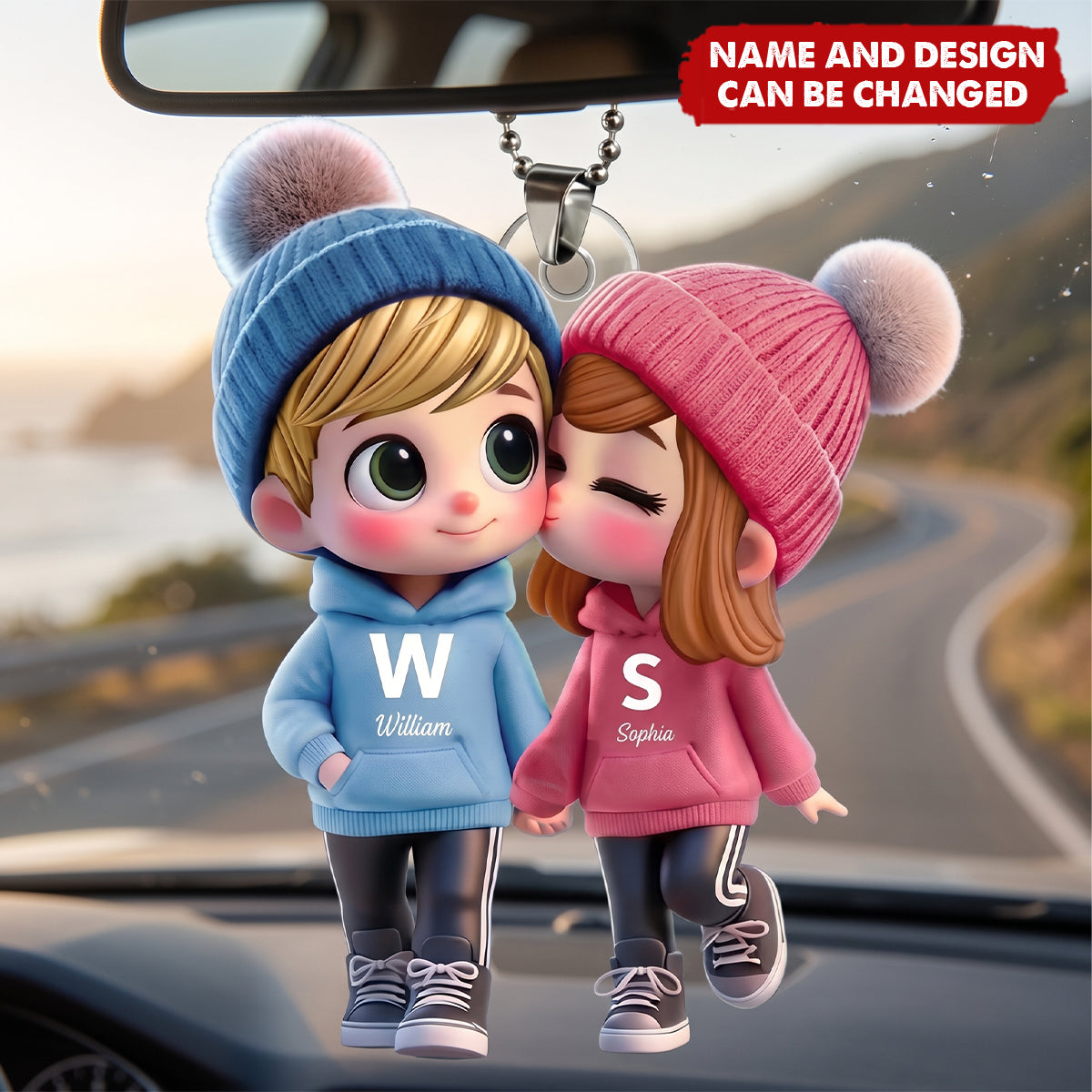 Cute Cartoon Couple Walking Personalized Ornament