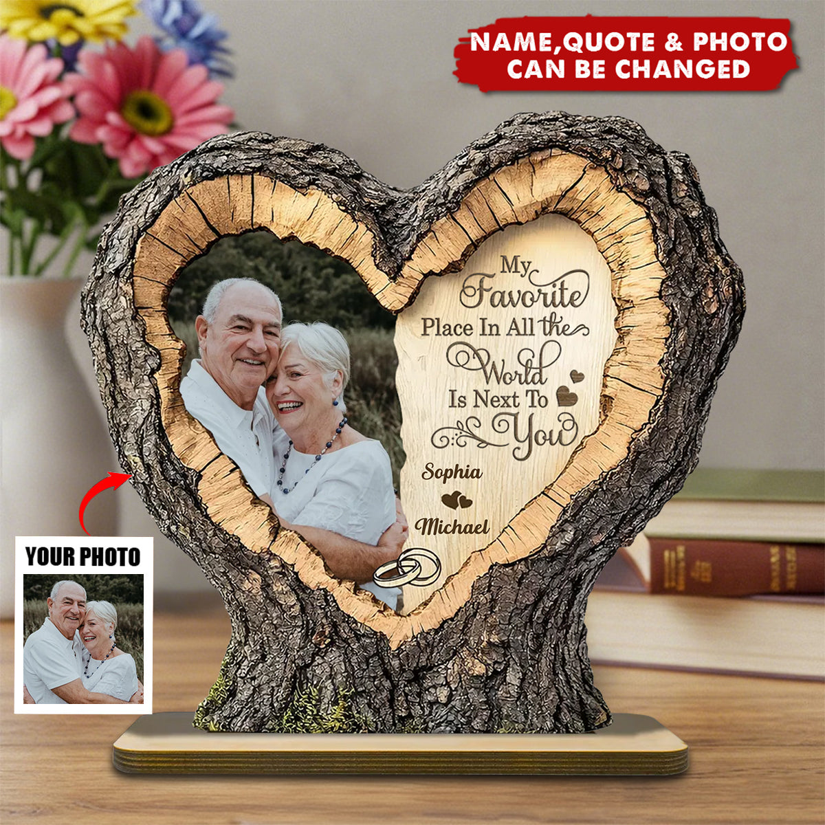 Favorite Place Next To You Couple Custom Photo 2D Flat - Personalized 2-Layered Wooden Plaque - Anniversary Gift, Valentine's Gift For Him, For Her