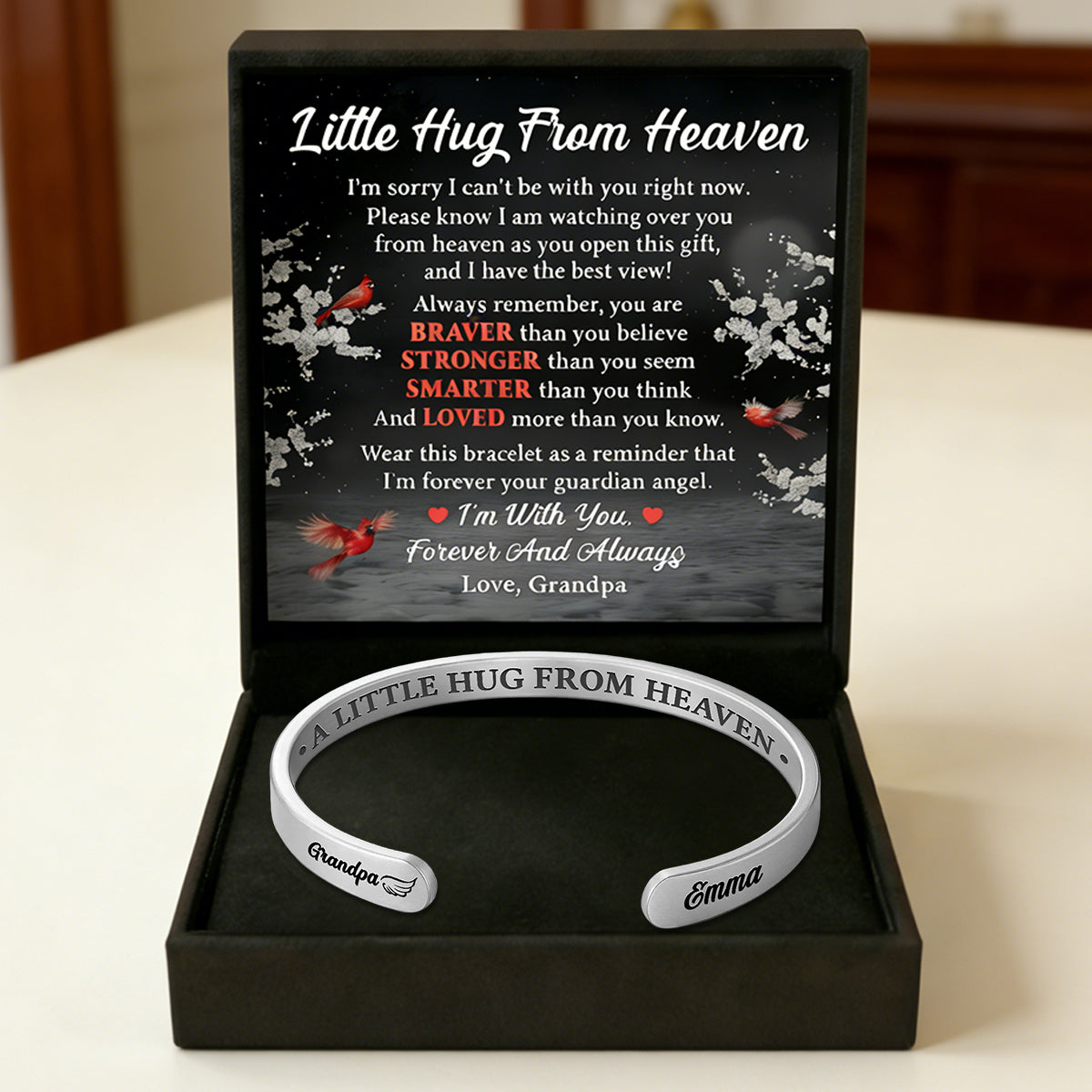 Little Hug From Heaven - Personalized Cuff Bangle Bracelet With Box