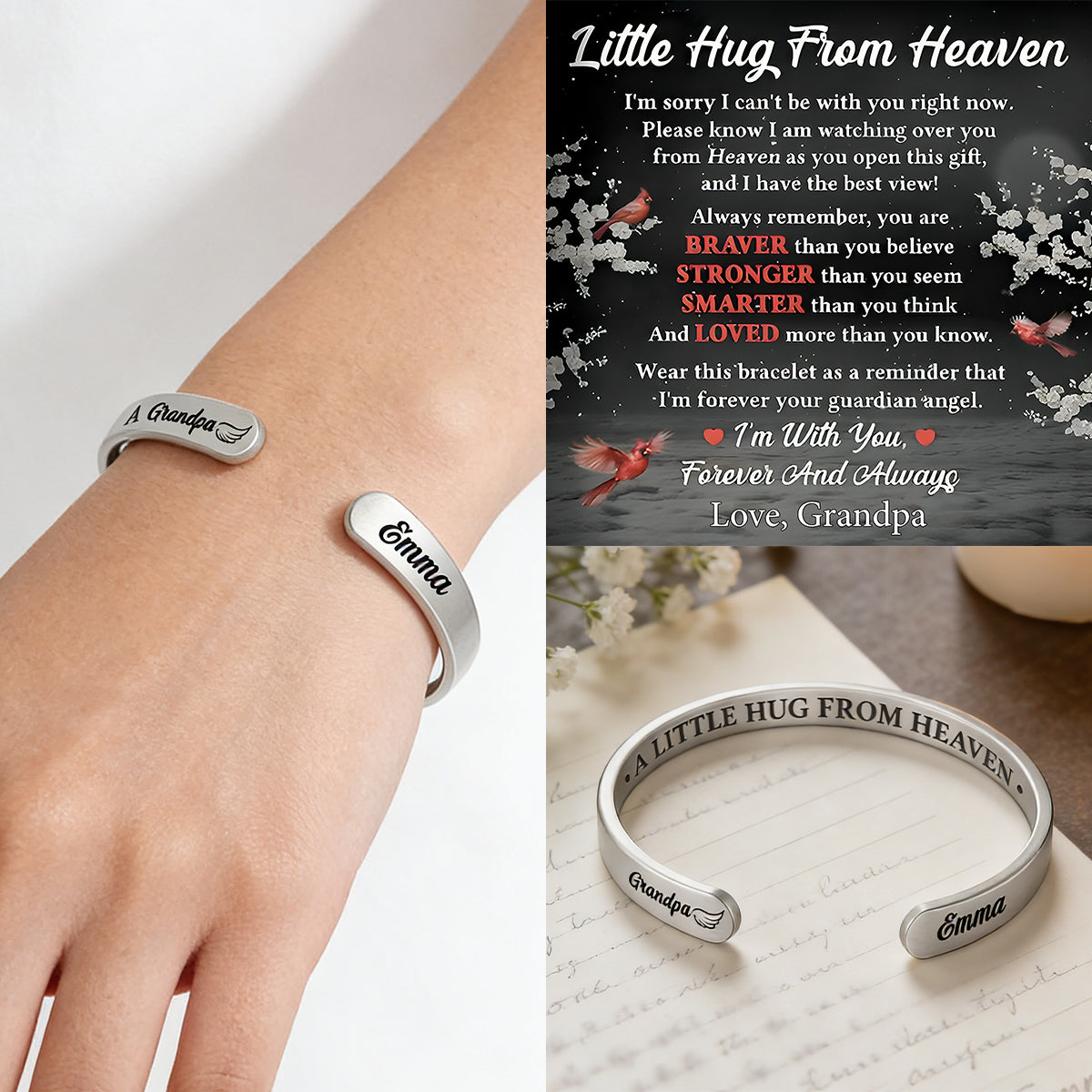 Little Hug From Heaven - Personalized Cuff Bangle Bracelet With Box