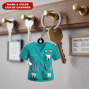 Personalized Dentist Uniform Custom Name Acrylic Keychain