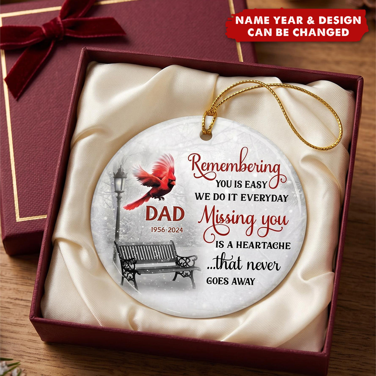 Cardinals Winter Memorial Personalized Circle Ornament