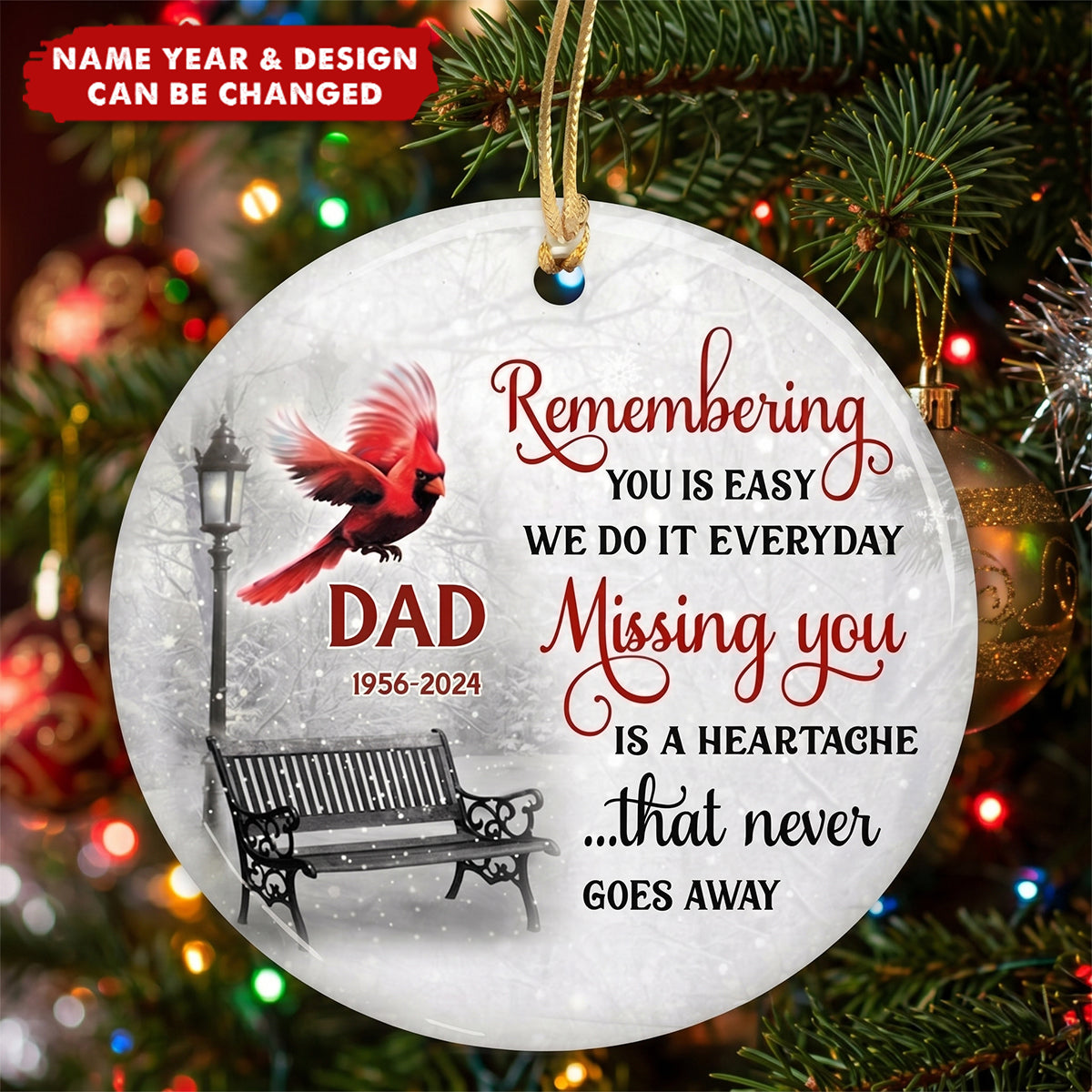 Cardinals Winter Memorial Personalized Circle Ornament