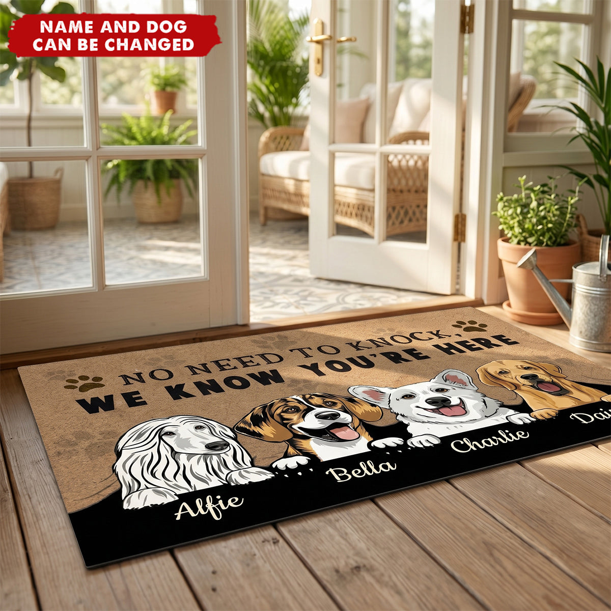 No Need To Knock We Know You Are Here, Personalized Dog Doormat