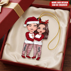 Christmas Doll Couple Standing Hugging - Personalized Ornament