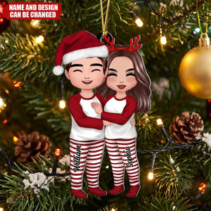Christmas Doll Couple Standing Hugging - Personalized Ornament