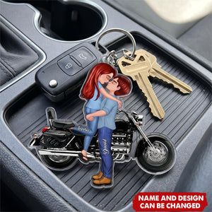 Kissing Doll Motorcycle Couple - Personalized Keychain