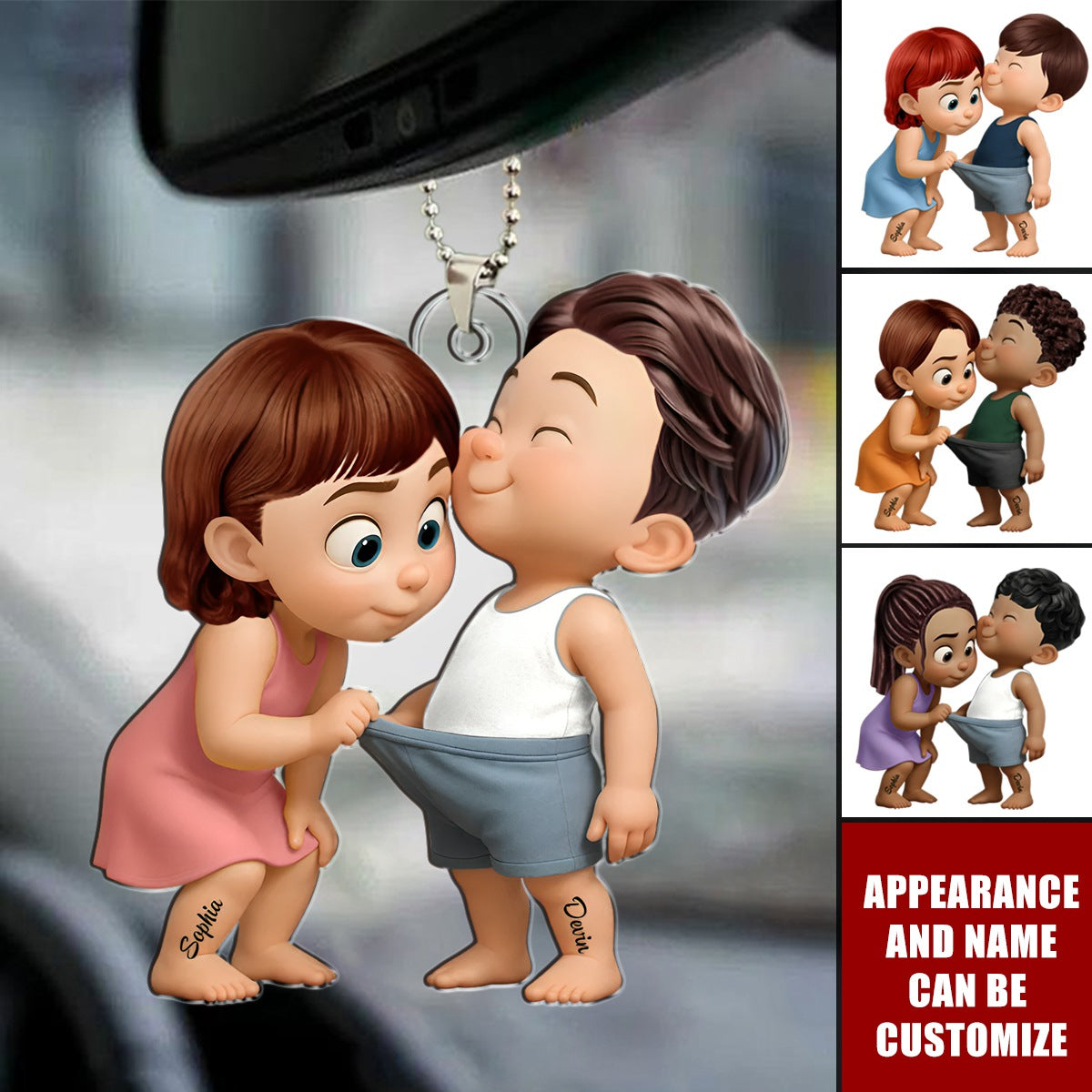 Funny Cartoon Couple Personalized Acrylic Car Ornament