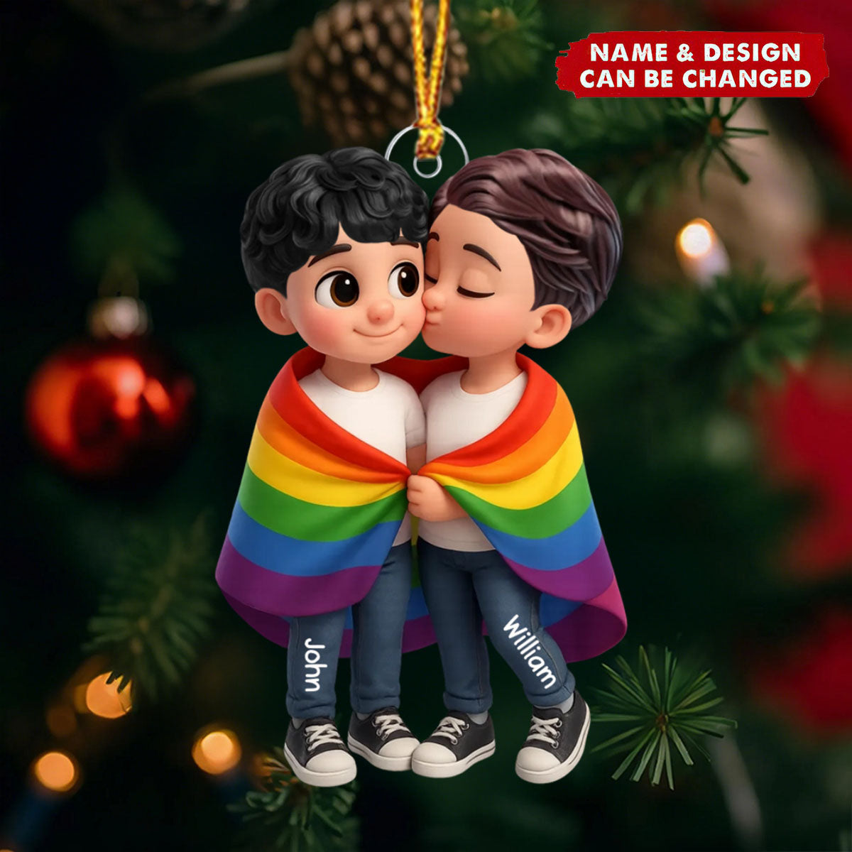Pride Month LGBT Couple Love Is Love Personalized Acrylic Christmas Ornament