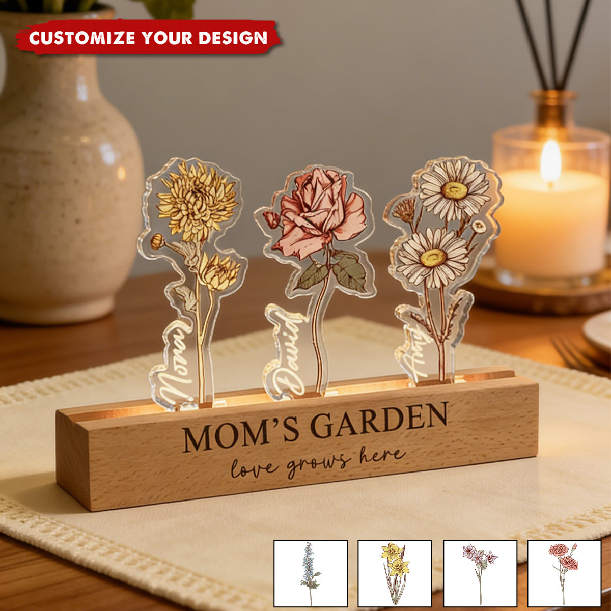 Custom Birth Flower LED Light With Kids Names - Mother’s Day Gift For Mom