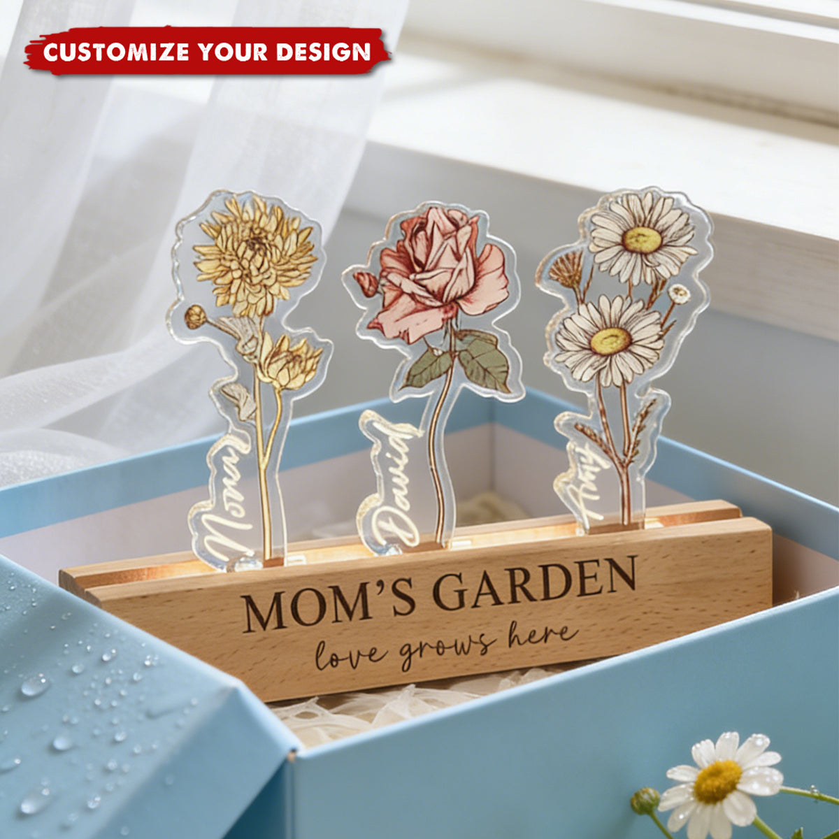 Custom Birth Flower LED Light With Kids Names - Mother’s Day Gift For Mom