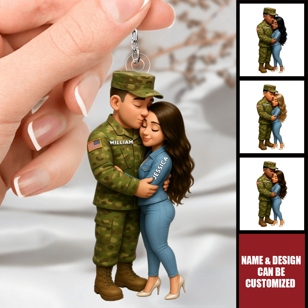Army Hugging Couple - Personalized Acrylic Keychain, Gift For Couple, For Him, For Her