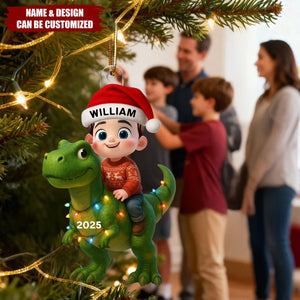 Cute Cartoon Kid With Animal Christmas - Personalized Acrylic Ornament, Unique Gift For Grandkids