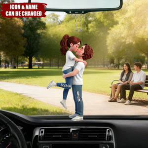 Romantic Hugging kissing Couple - Personalized 2-Layered Acrylic Car Ornament