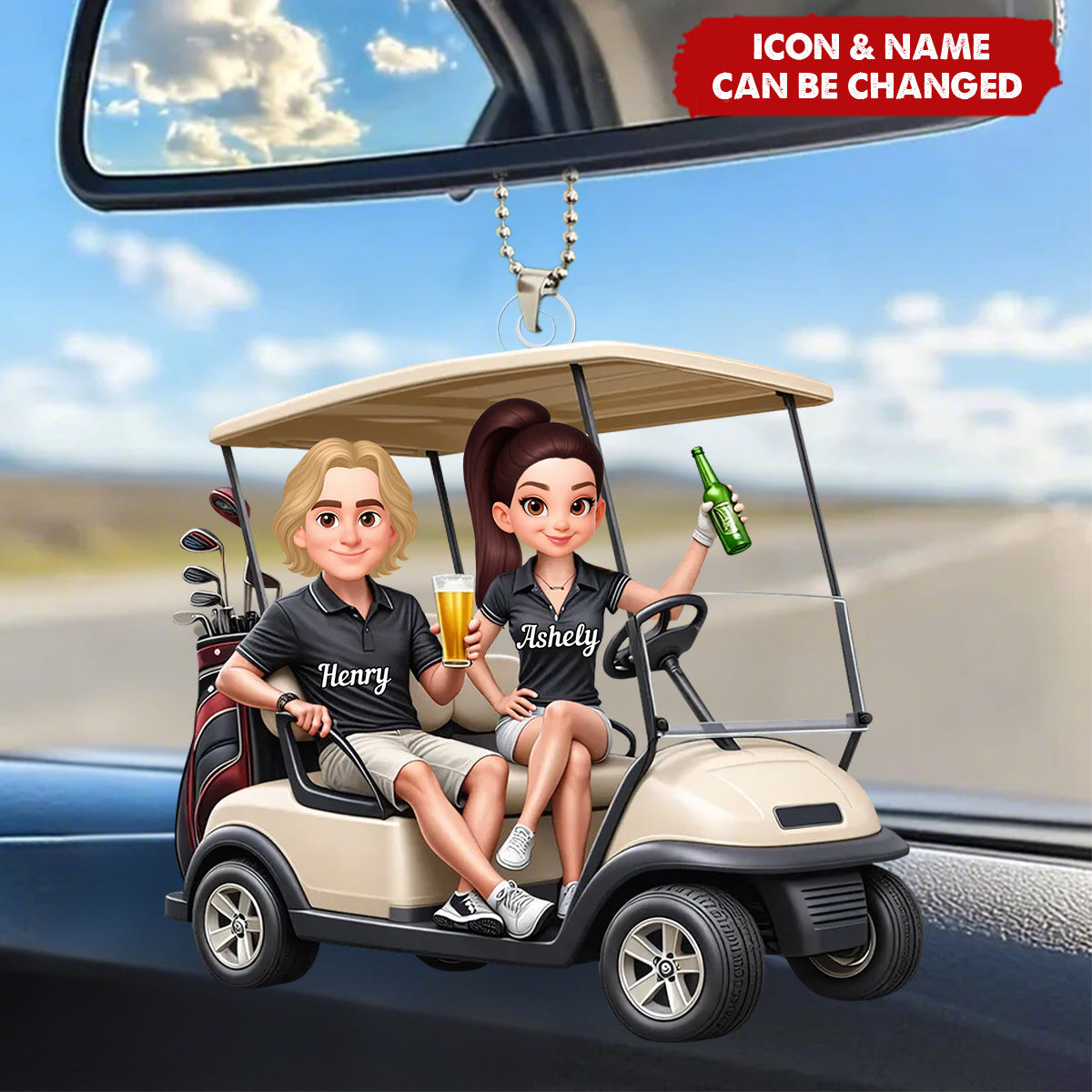 Funny Golf Couple - Personalized Car Hanger - Gift for Couple