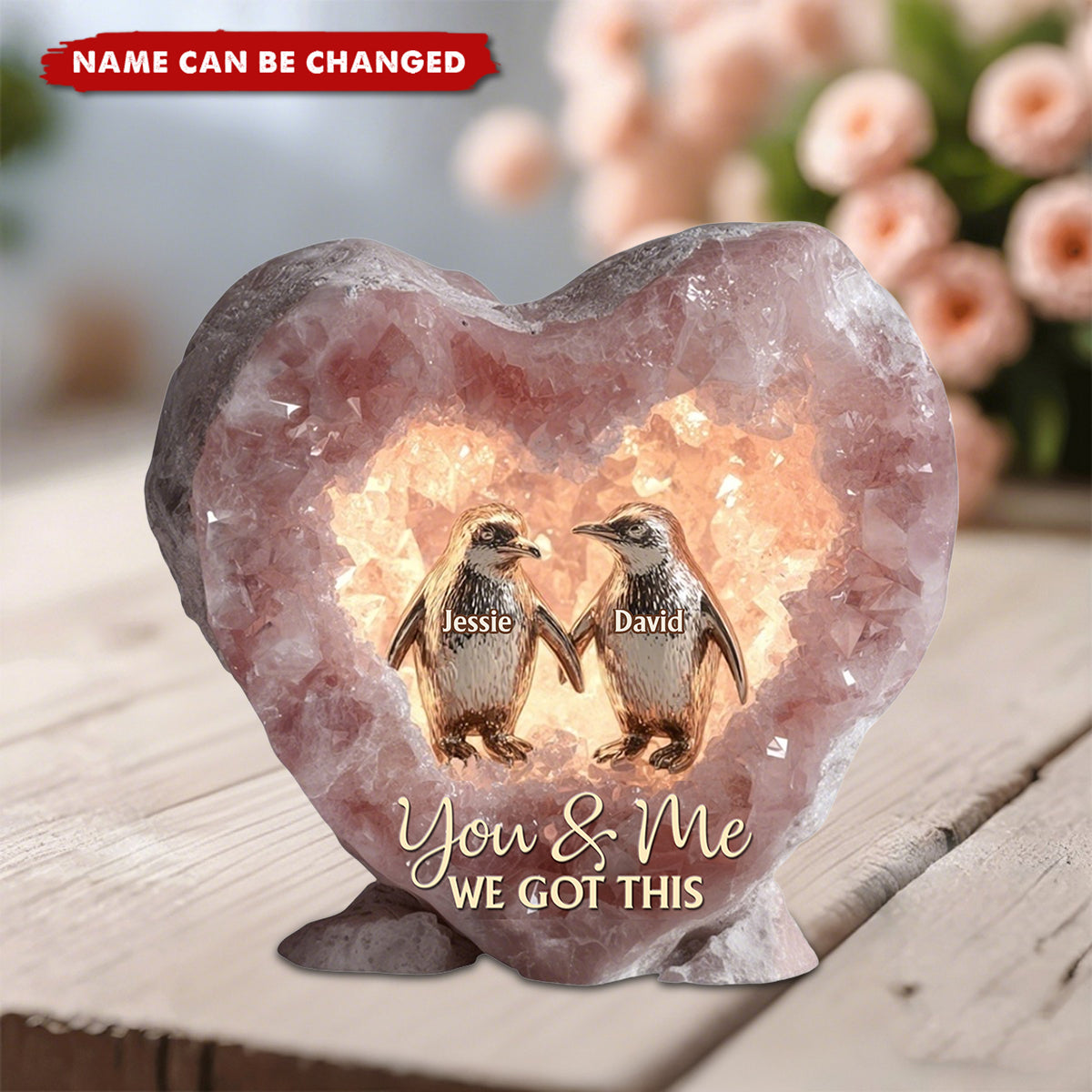 Rose Quartz Style Anniversary Gift, Valentine Gift, Unconditional Love - Personalized Couple Shaped Acrylic Plaque