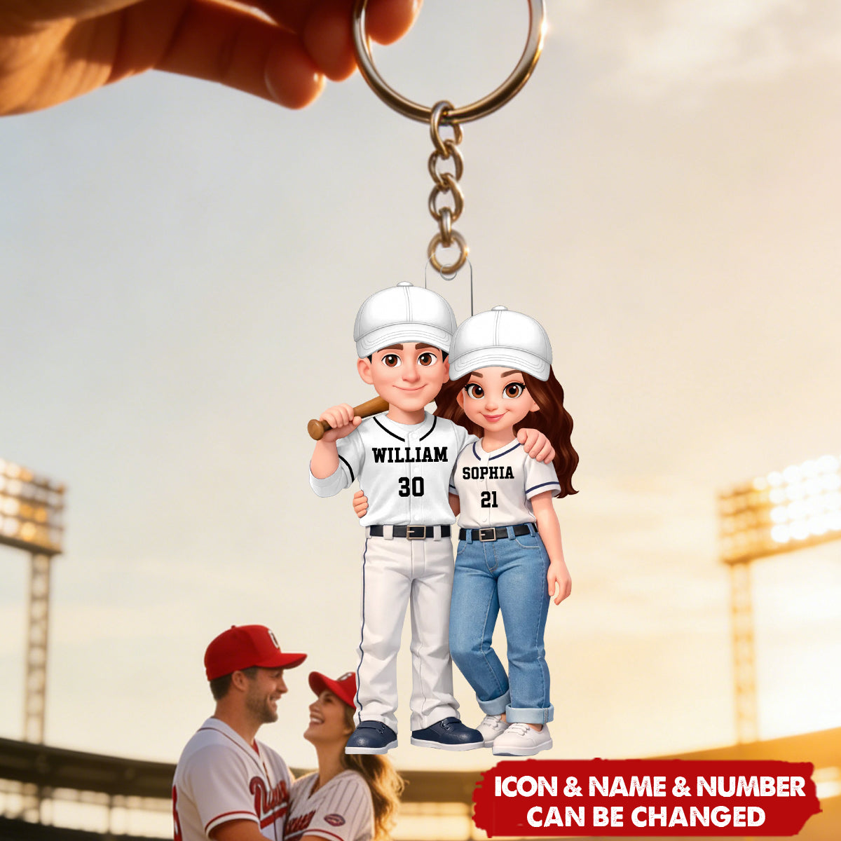 Baseball Couple I'll Always Be Your Biggest Fan Custom Action Figure - Personalized Acrylic Keychain