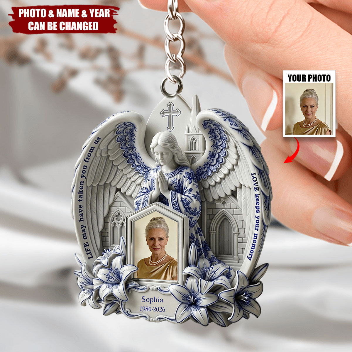 Angel Memorial Keychain - Custom Photo Gifts For Heaven