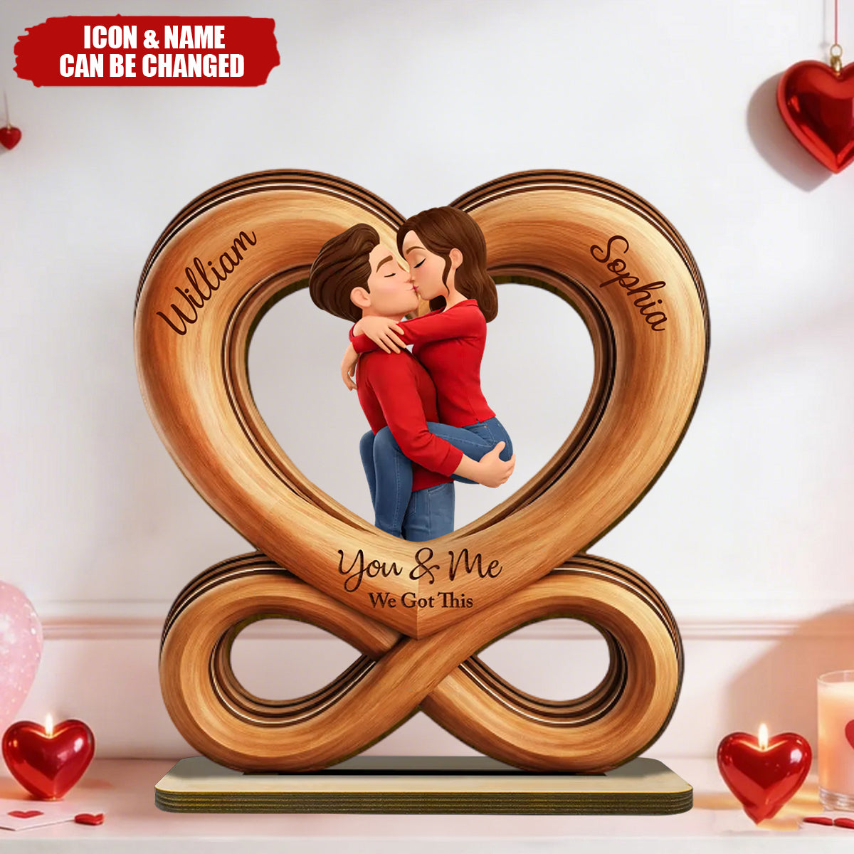 Forever Us Infinity Love - Personalized 2-Layered Wooden Plaque - Anniversary, Valentine's Day Gift