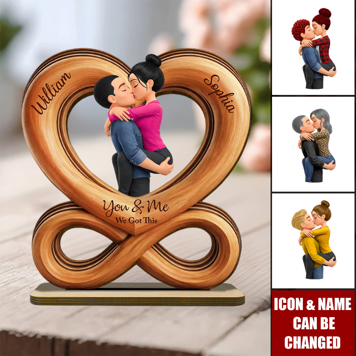 Forever Us Infinity Love - Personalized 2-Layered Wooden Plaque - Anniversary, Valentine's Day Gift