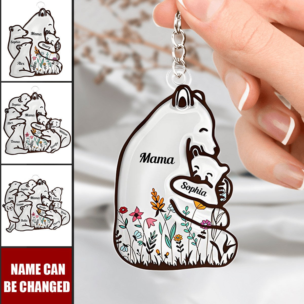 Mama Bear - Personalized Mother Custom Shaped Keychain