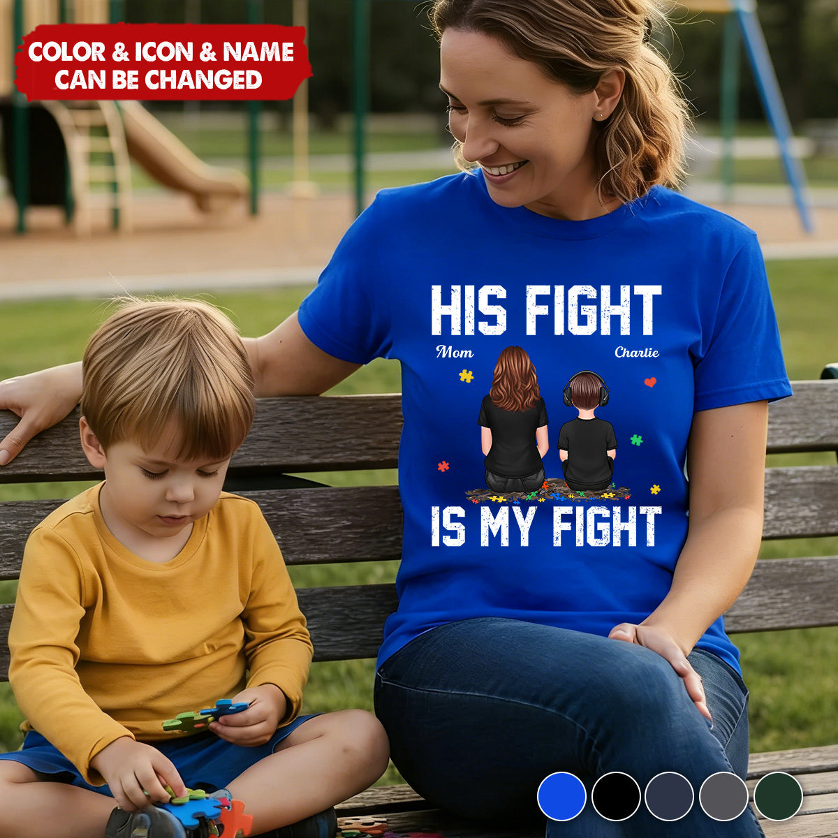 His Fight Is My Fight Autism Back View Parent & Kid - Personalized Shirt - Autism Awareness Shirt