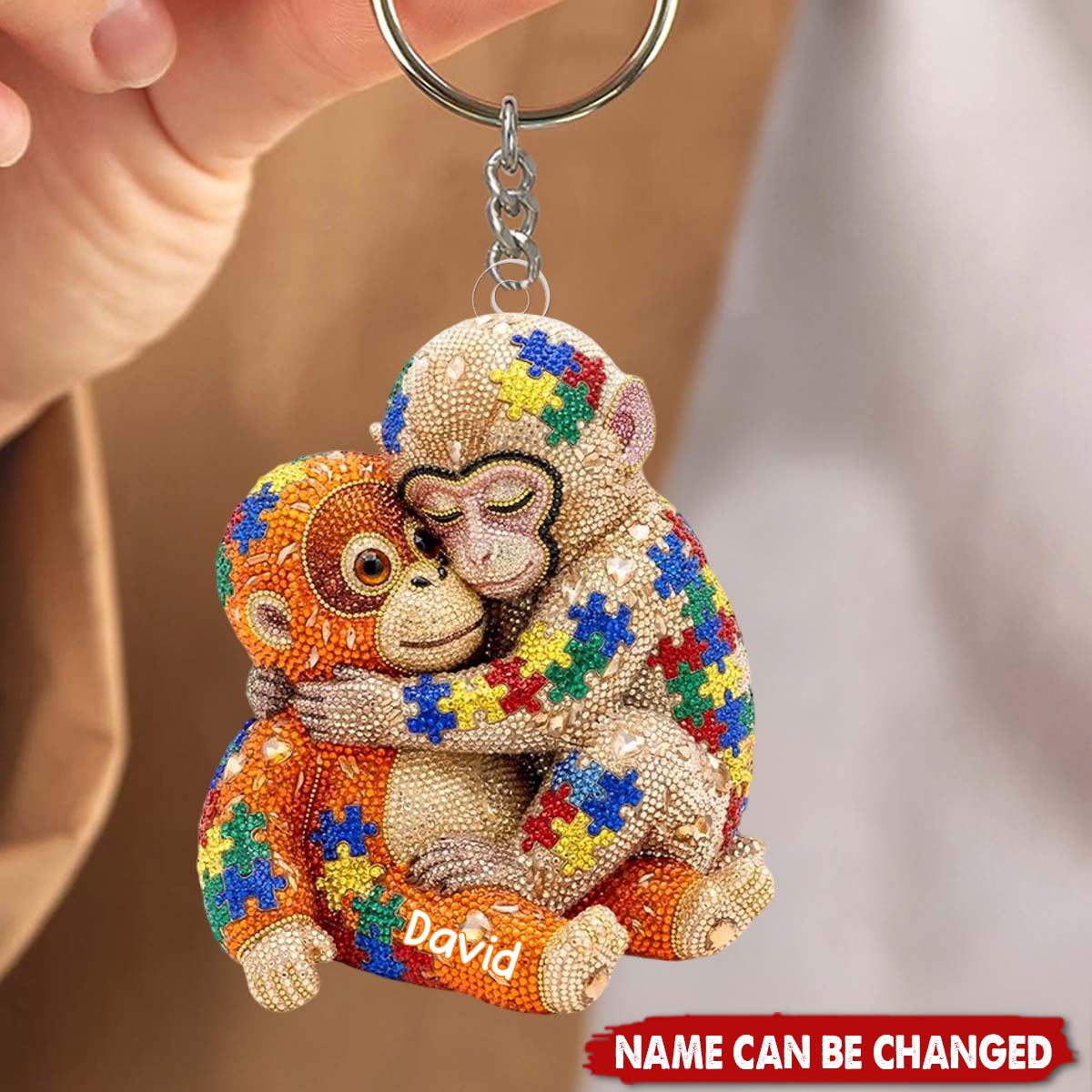 Autism Monkey Punch Keychain - Personalized Gift For Autism Mom