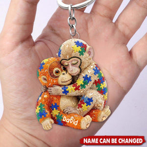 Autism Monkey Punch Keychain - Personalized Gift For Autism Mom