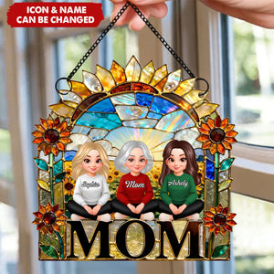 Mom And Children Sunflower - Personalized Suncatcher - Heartfelt Mother's Day Gift for Mom