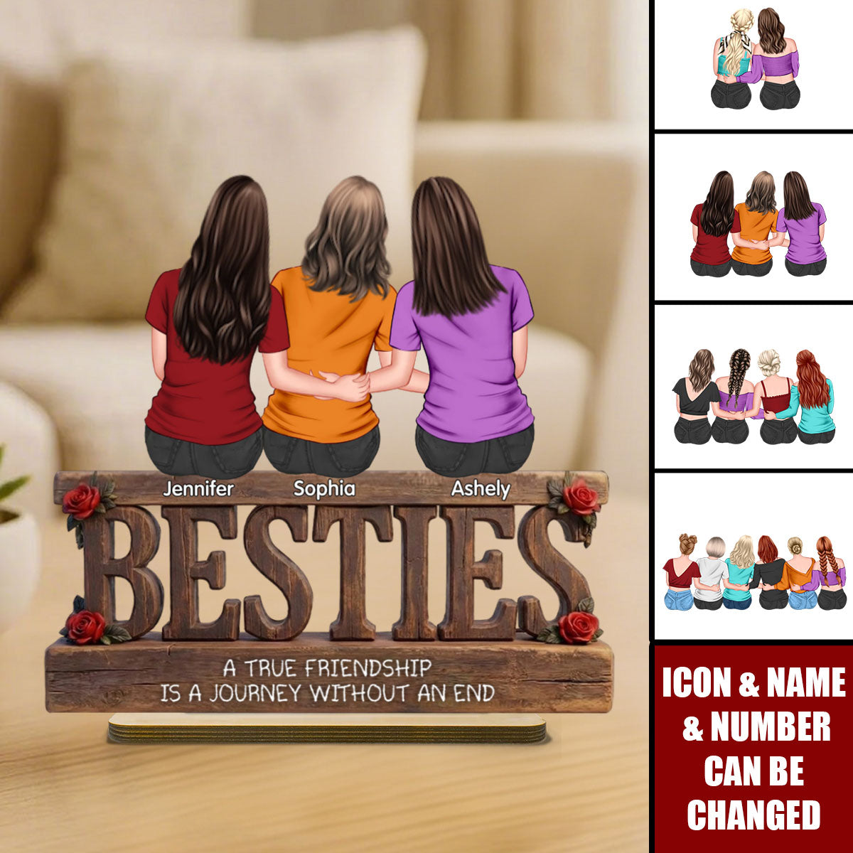 Besties Forever Birthday Thank You Gifts For Friends, Besties, Sisters - Personalized Wooden Plaque