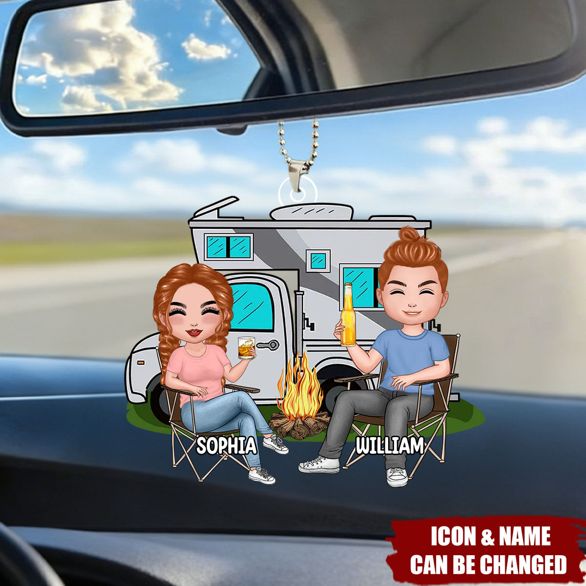 Doll Couple Camping Gift Personalized Acrylic Car Ornament