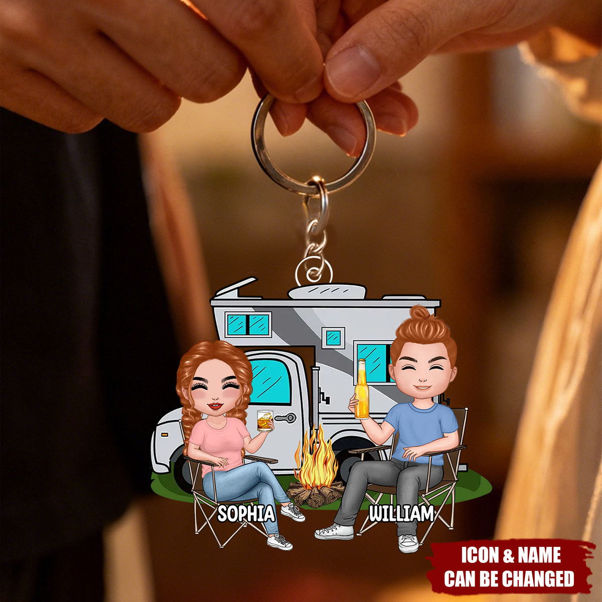 Doll Couple Camping Gift Personalized Acrylic Keychain