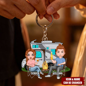 Doll Couple Camping Gift Personalized Acrylic Keychain