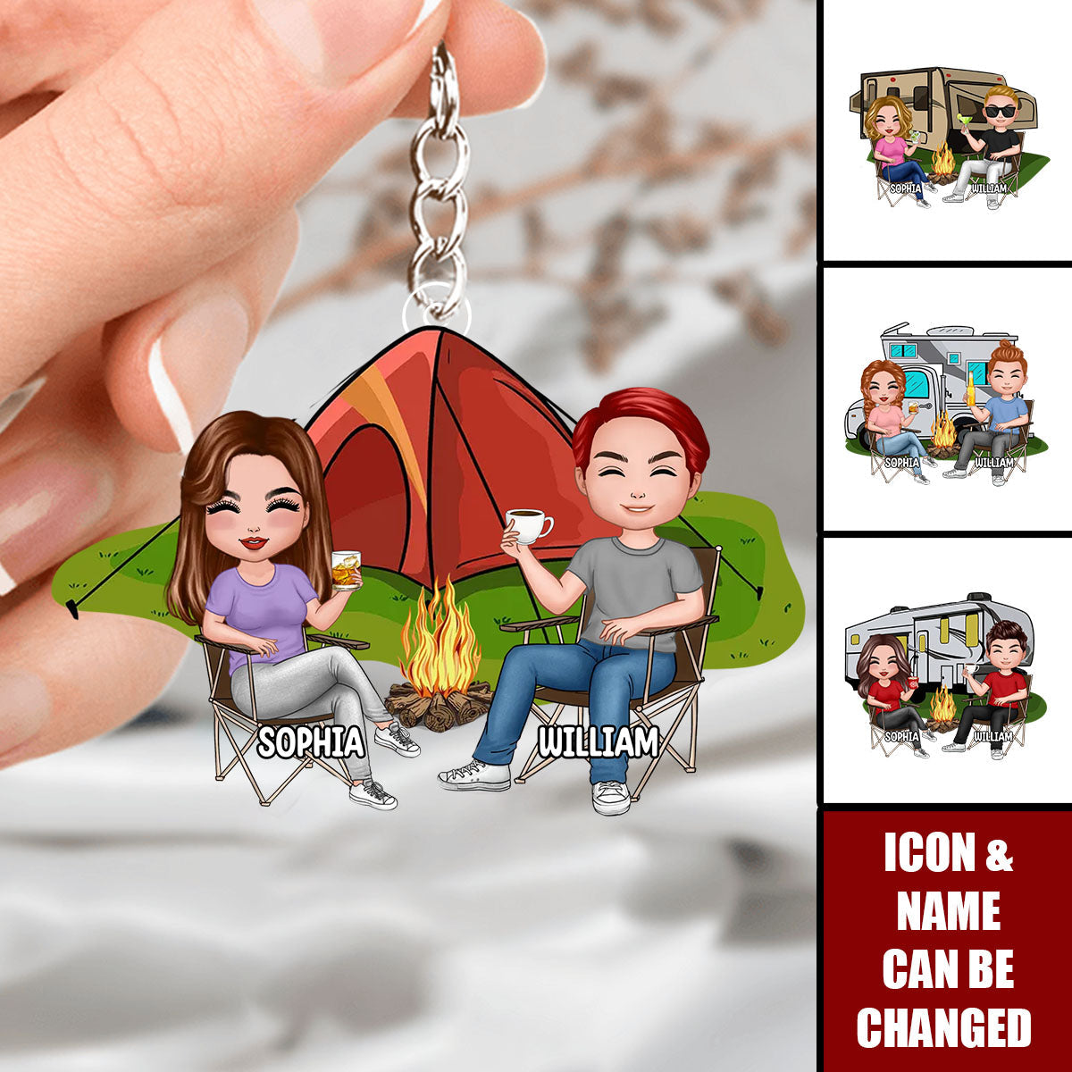 Doll Couple Camping Gift Personalized Acrylic Keychain