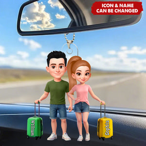 Couple Travel Adventure Traveling Destination 2D Flat - Personalized Acrylic Car Ornament - Gift for Travelers