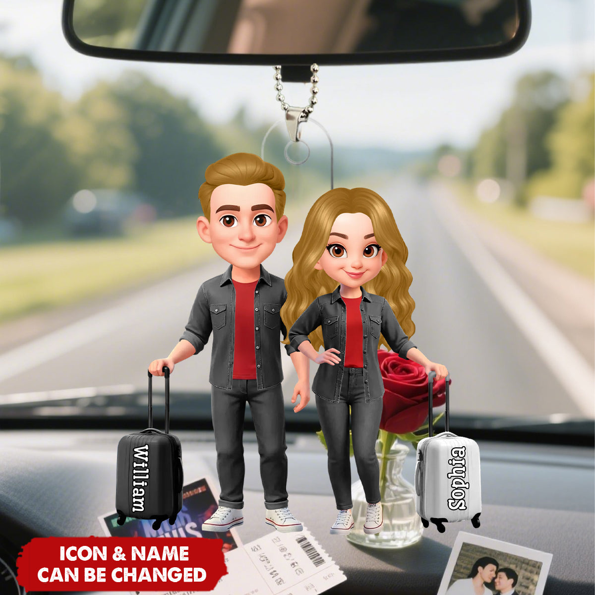 Couple Travel Adventure Traveling Destination 2D Flat - Personalized Acrylic Car Ornament - Gift for Travelers