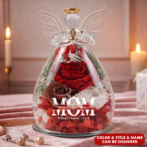 We Love You Mom! - Personalized Flower In Glass Angel Figurines