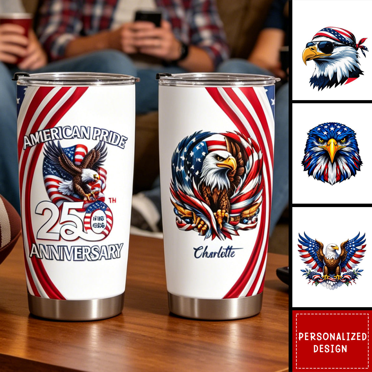 Custom Name American Pride Patriotic 250th Anniversary Eagle Fat Tumbler