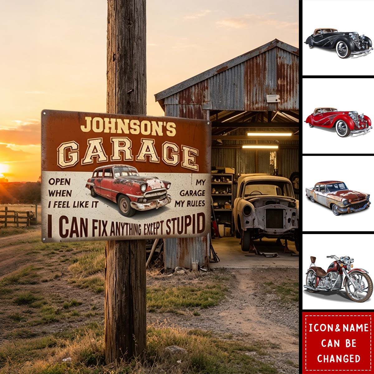 My Garage My Rules I Can Fix Anything Except Stupid - Personalized Metal Sign